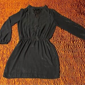 White House Black Market long sleeved sheer gray with silver threading dress